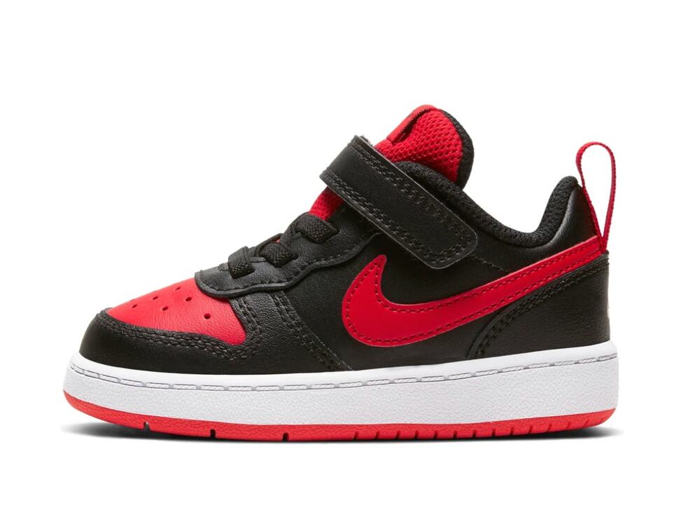 Nike Court Borough Low 2 Velcro 'Bred' (TD), Black/ Red/ White - Size 4C - NIB